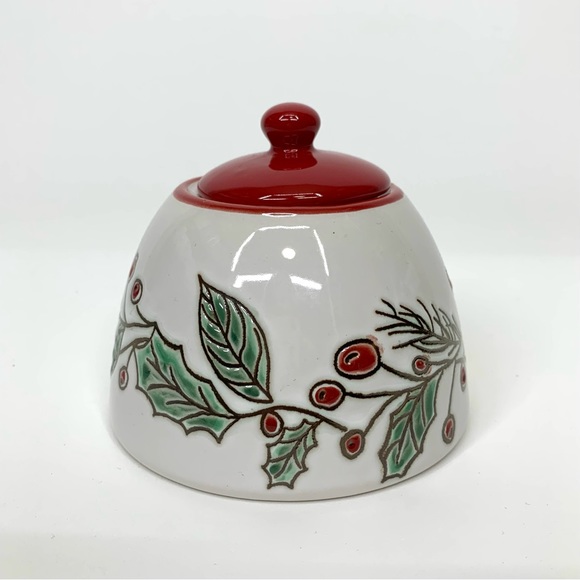 In Home Stylez Winter Christmas Holly Print Ceramic Lidded Sugar Dish Nwt Unused - Picture 5 of 11